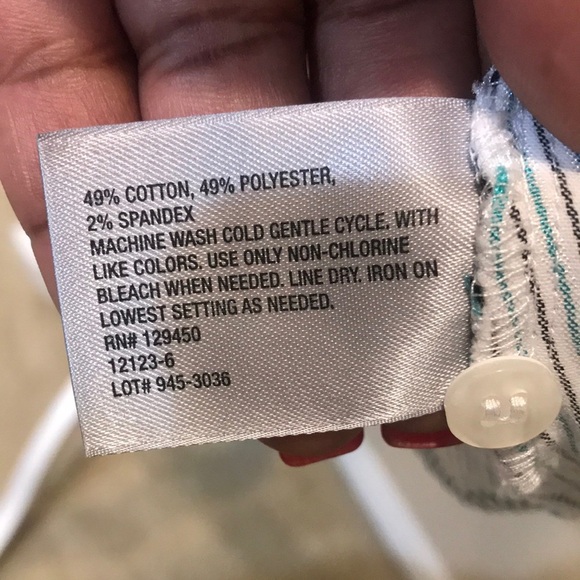 Worthington Striped Cotton Blend Blouse Button Front Short Sleeves Round Hem-2X - Picture 9 of 13